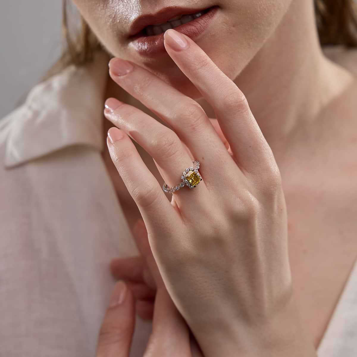 Additional Image 2 for  1 1/2 ctw Radiant Lab Grown Diamond Fancy Yellow Floating Diamond Halo Engagement Ring